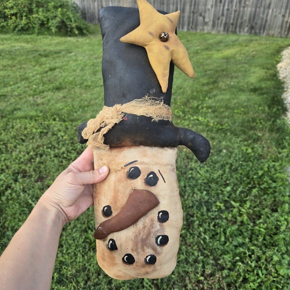 Primitive Rustic‎ Grubby Painted Cloth Snowman Hat Christmas Handcrafted OOAK